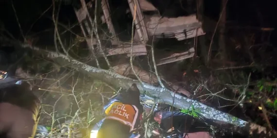 Düzce’de tomruk yüklü tır uçuruma yuvarlandı