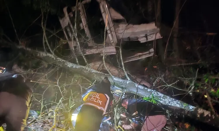 Düzce’de tomruk yüklü tır uçuruma yuvarlandı